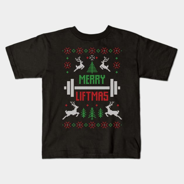 Merry Liftmas Gym Lift Sport Xmas Gift Ugly Kids T-Shirt by Gufbox